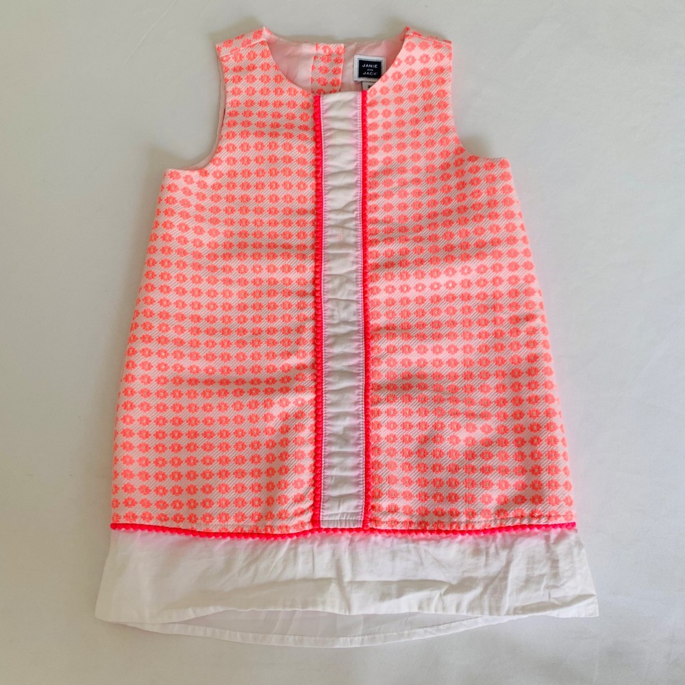 Janie and Jack Shift Dress Girl 2T Neon Pink White Preppy Coastal Mod Chic Party